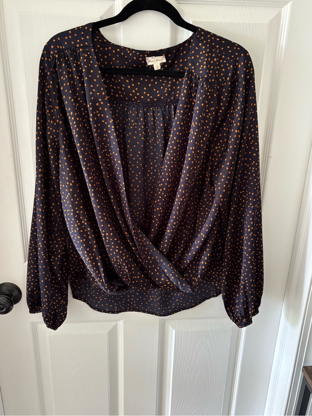 Hem & Thread Black Blouse with Orange Dot Print